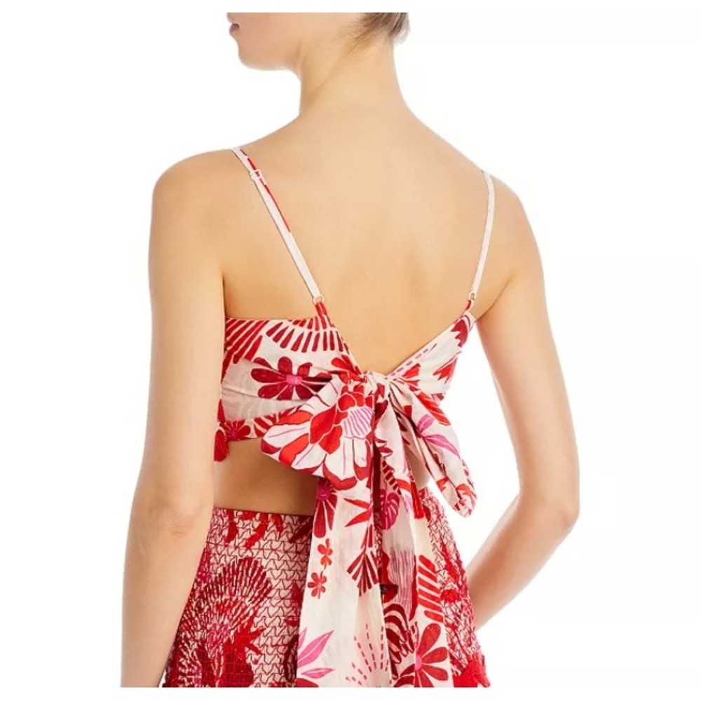 NWT FARM RIO 100% Cotton Tiles Printed Crop Top Red Motif Women Size XL Tie Back - Picture 2 of 13